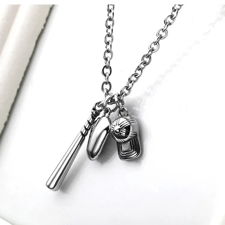 Baseball League Souvenir Jewelry stainless steel Baseball bat cap glove pendant necklace