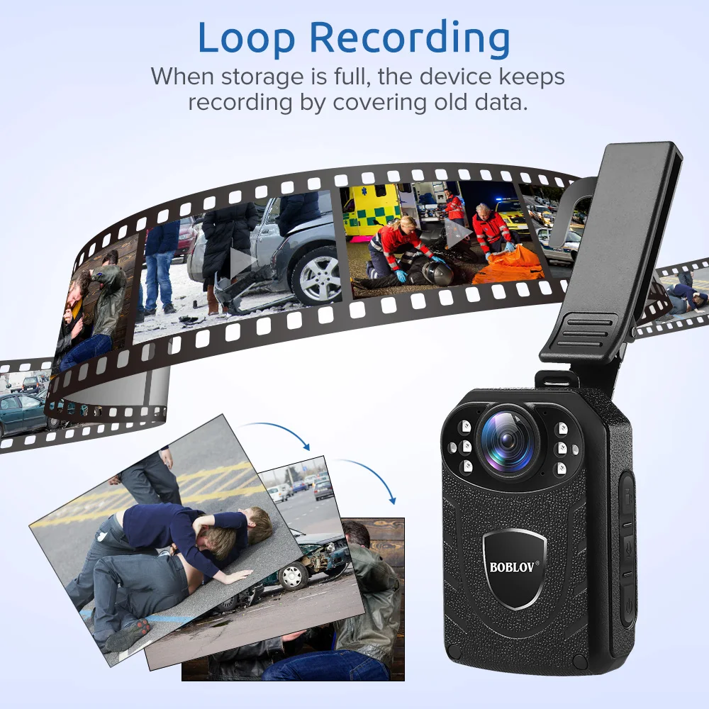 BOBLOV Body Worn Camera 1296P Body Mounted Camera Night Vision External Storage Body Camera for Police Security Guard (KJ21)