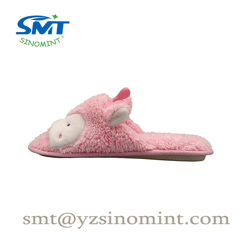 
Women bedroom slippers flat open toe indoor animal plus fur slipper 