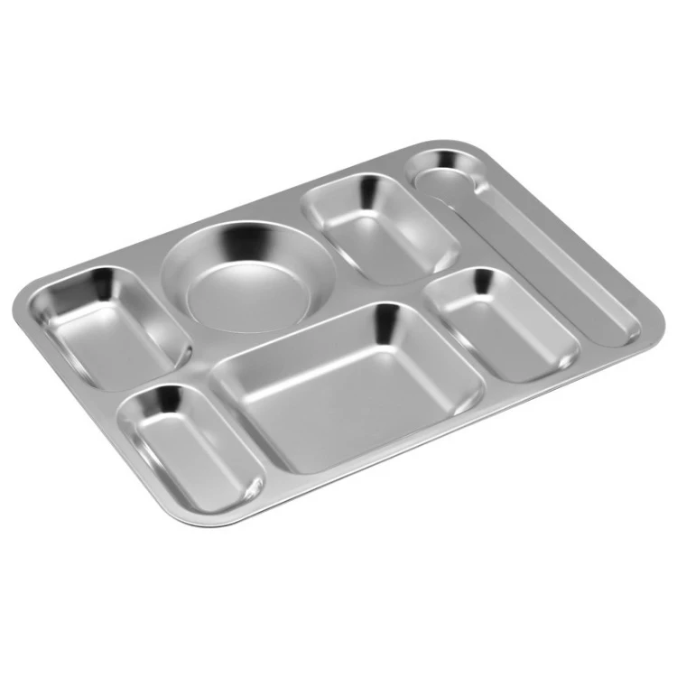 
High quality 7 Compartments 304 stainless steel hospital prison hotel Restaurant food tray 