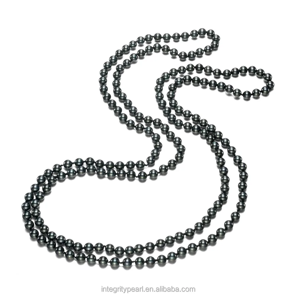 47 inch tahiti black color 6mm shell pearl necklace