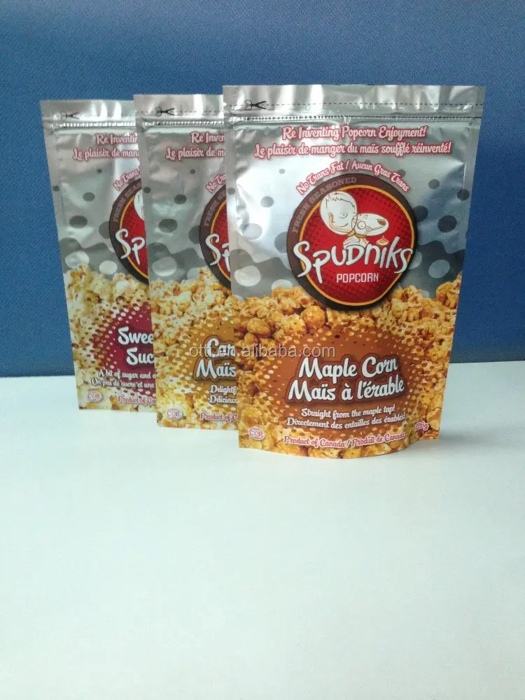 
2018 China supplier customize flat bottom pouch popcorn paper bag with zipper 