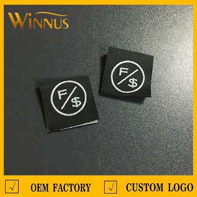 oem maker winnus cheap custom made design double sided centerfold high density garment damask woven labels for clothing kids