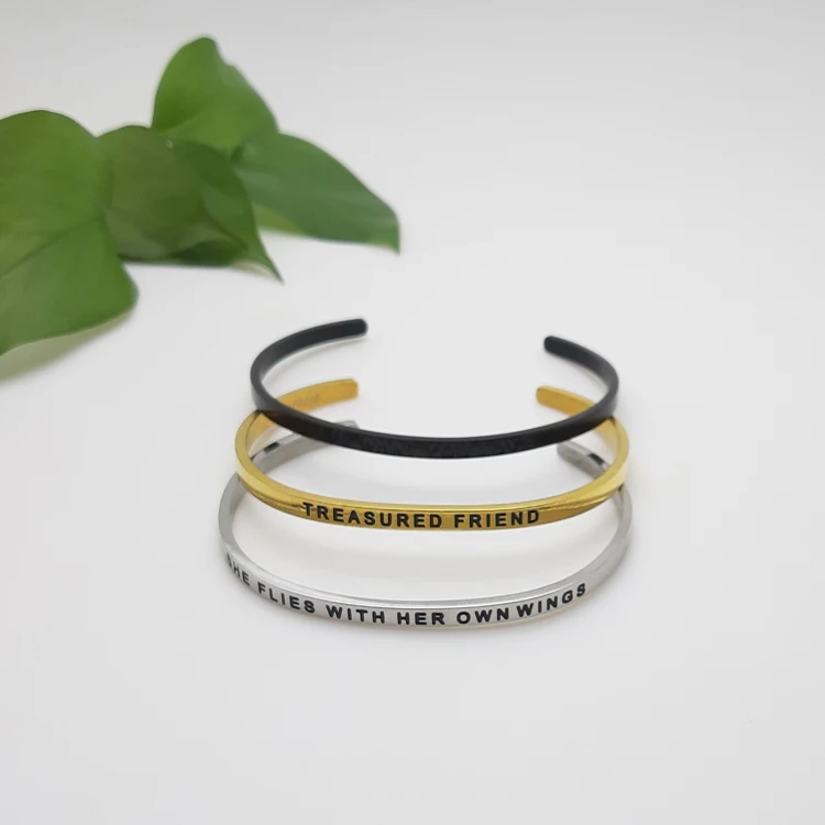 Personalized engraved stainless steel jewelry cuff bangle bracelet