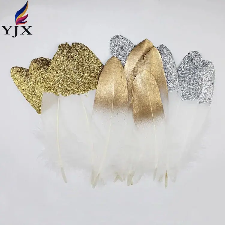 Factory Wholesale New Design DIY Gold Painted Goose Feather rooster tail