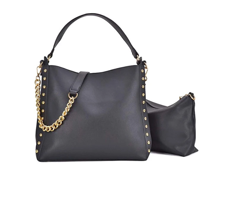 2 Pcs Women Studded Hobo Handbags Soft Vegan Leather Purses Roomy Tote Bags with Satchels