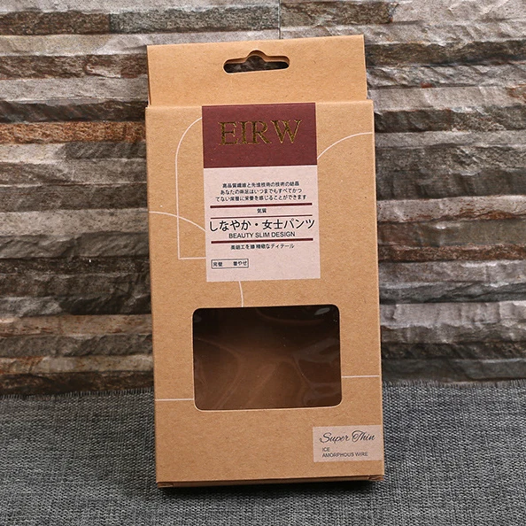 Custom logo eco friendly brown kraft paper packing boxes with clear window Retail woman underwear packaging box
