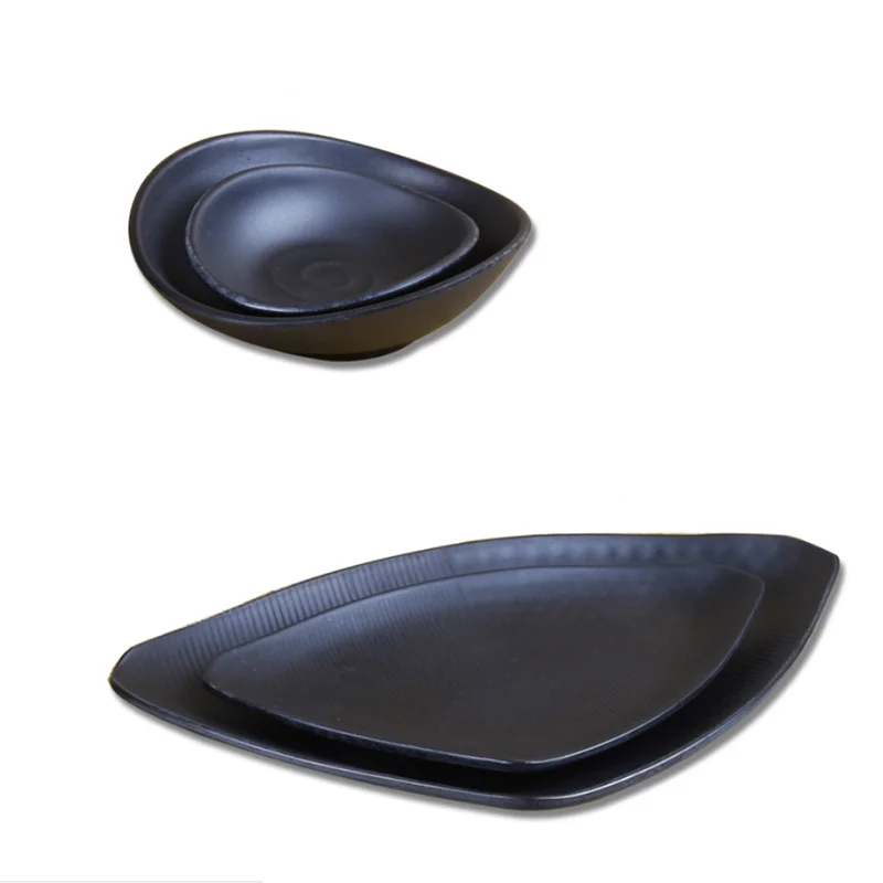 
customized matte black plastic melamine retangular sushi plate 