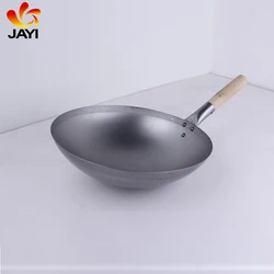 Thickness 1.0mm Chinese Carbon Steel Machine Made Wok With Single Wood Handle
