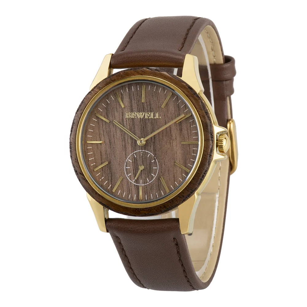 New design unisex nickel free watch stainless steel back cover wood leather watch for men and women