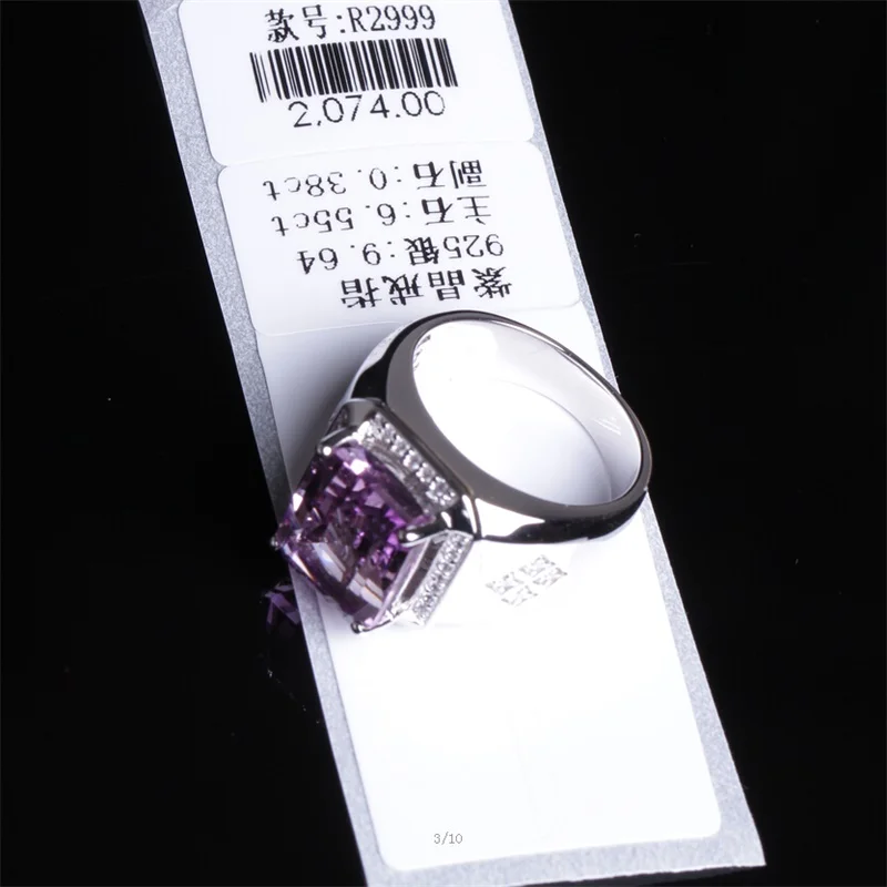 SGARIT wholesale new fashion trendy adjustable purple amethyst natural crystal 925 sterling silver gemstone ring for men