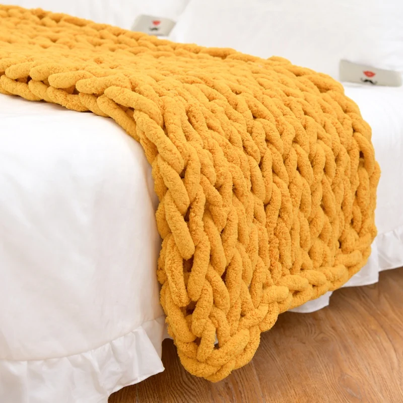 Hand Crafted Super Chunky Giant Arm Crochet knit Jumbo chenille yarn blanket