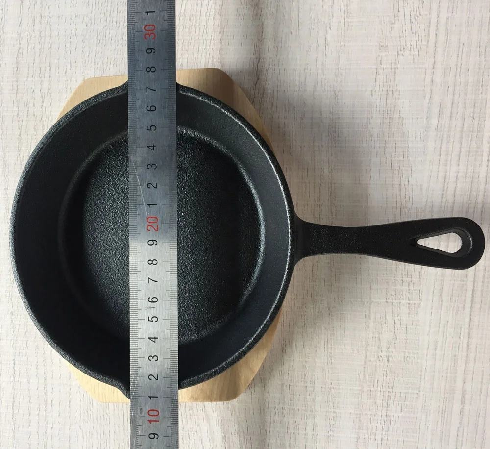 Мини-Сковорода из чугуна, приправленная сковорода с деревянной основой