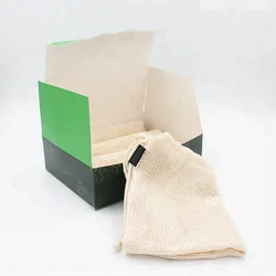 Eco-friendly custom Reusable Simple 100% Organic Cotton Mesh fruit vegetable Produce Bag with packaging boxes