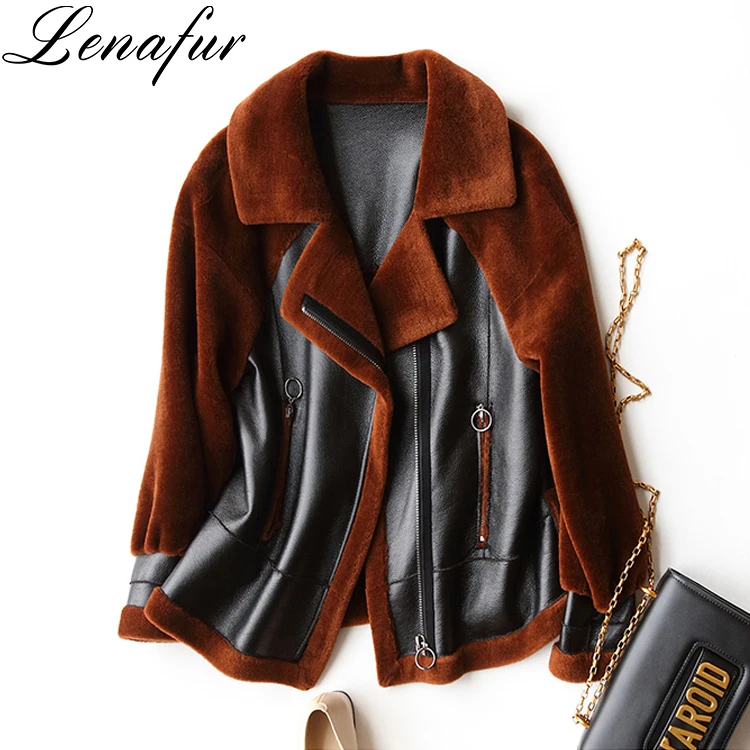 5Colors 4Sizes Young Girl Street Fashion Casual Lamb Fur Sheepskin Leather Shearling Bomber Jacket