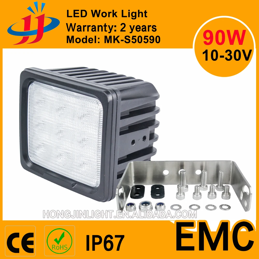 High Quality 7inch Square 90W LED work light for heavy Vehicle