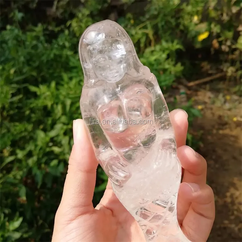 Hand Carved Mermaid Figurines And Statues White Quartz Stone Crystal Mermaid Sculpture For Wedding Gift