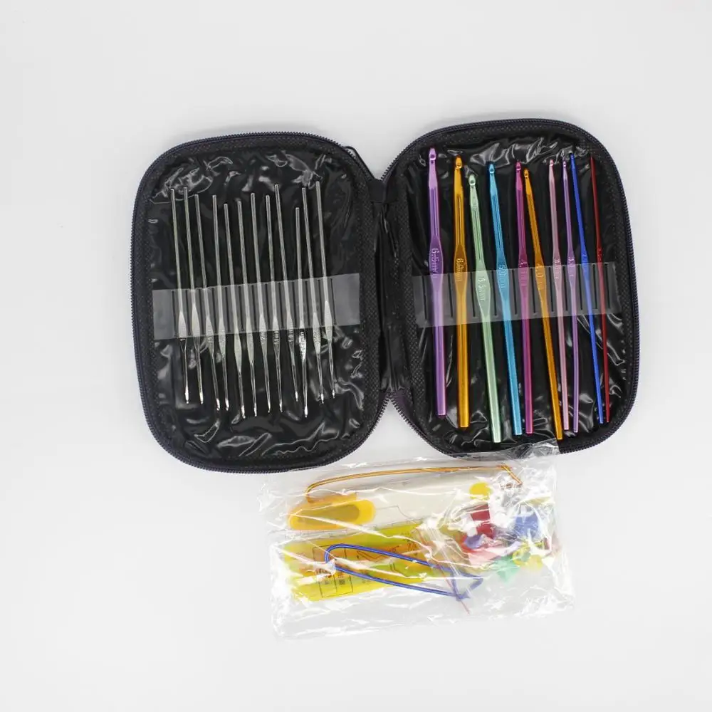 DIY Knitting Needles Home Crochet Hooks Set with Case Beginner Sewing Kit Steel Yarn Plastic Leather Aluminium Materials bag
