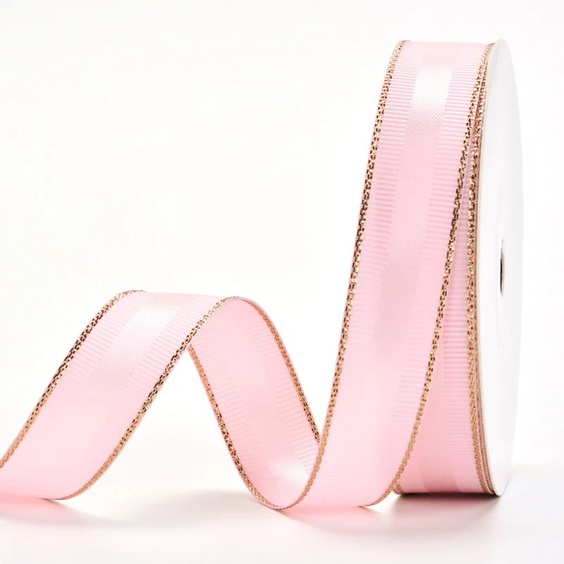 Атласная лента Yama Edge розовое золото модная фабричная однотонная Блестящая 9-38 мм двухсторонняя корсажная 100% полиэстер