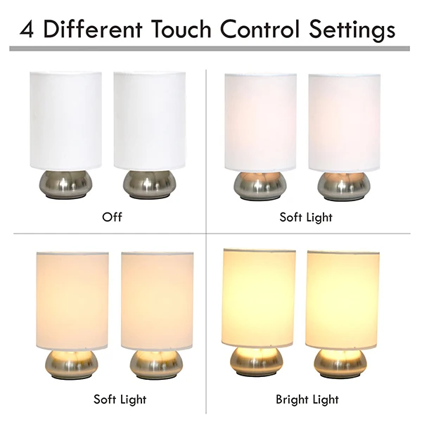 
2017 Hot Selling Brushed Nickel 2 Pack Mini Touch Lamp/Bedside Sensor Table Lamp with Fabric Shades 