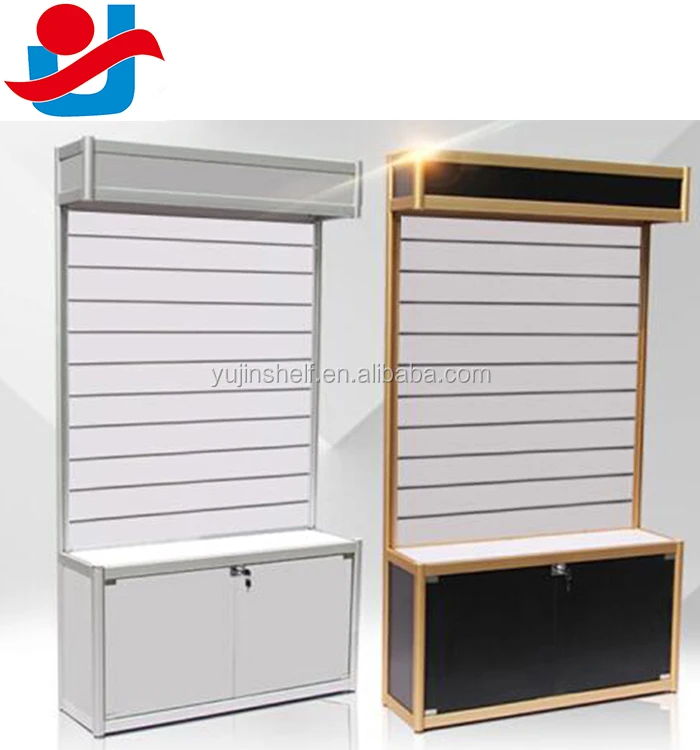 New design auto car accessories parts slatwall display rack, shop design glass display cabinet
