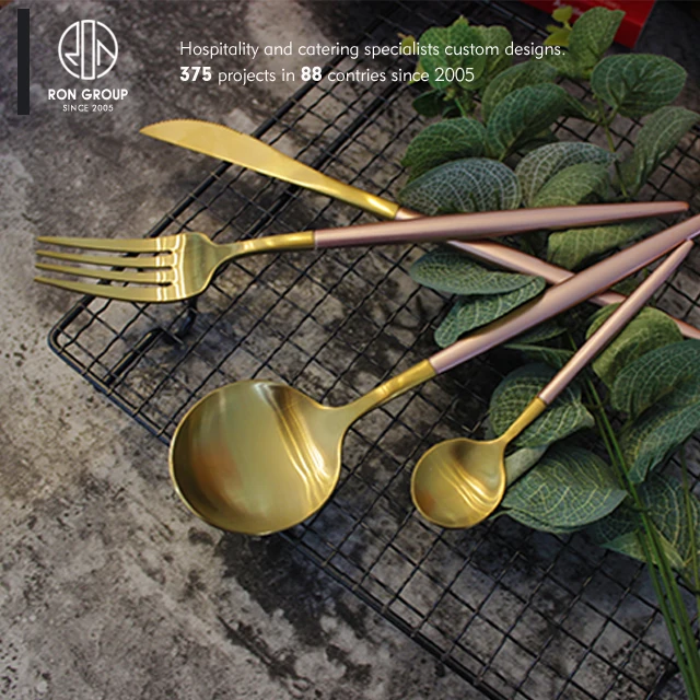 High Quality Stainless Steel 304(18/10) Silverware Gold Dinner Knife Spoon Fork Set Spain Cutlery Flatware Set for Restaurant