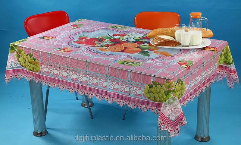 Golden embossed polyester PVC film wholesale washable table cloth clear plastic table cover