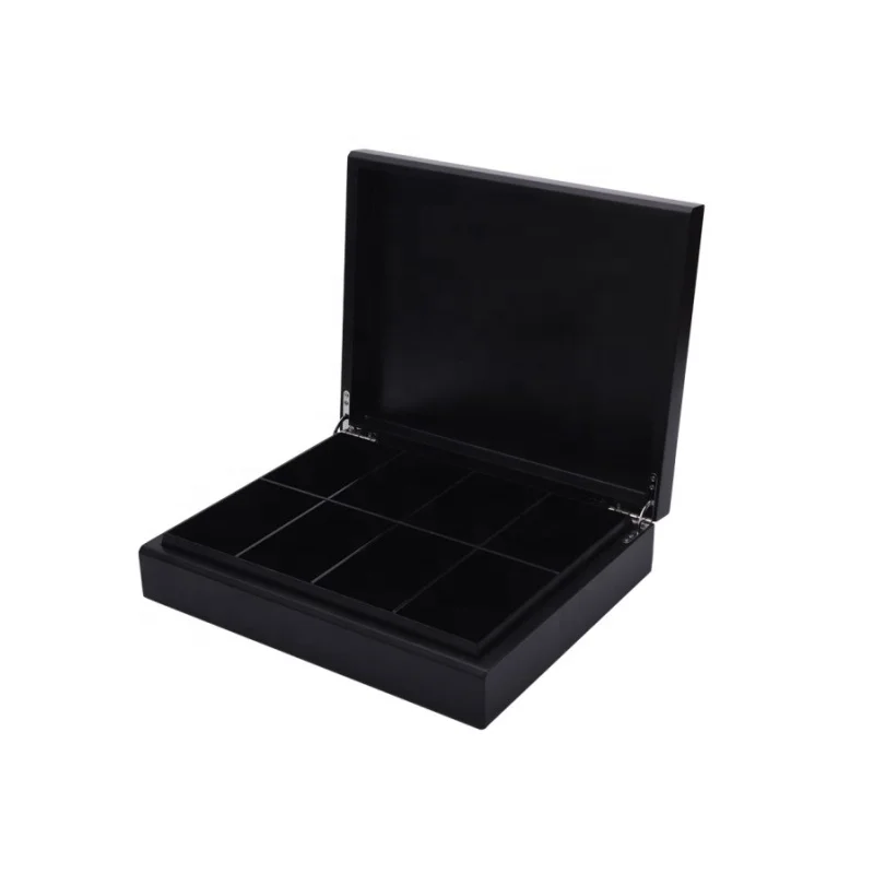 custom black luxury 6 compartments wooden tea bag gift packing box