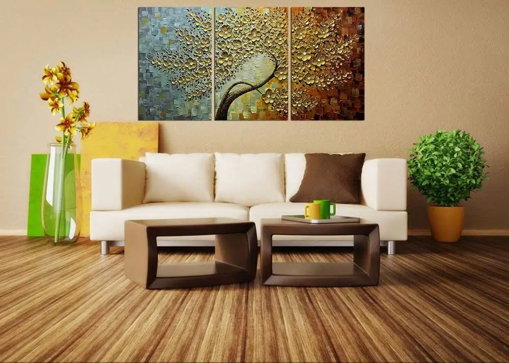 3d-печать, 3 панели, оптовая продажа, ручная роспись, цветок, холст, настенная живопись маслом