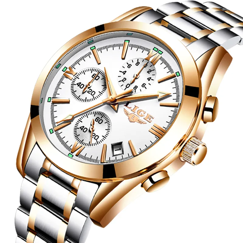 Luxury LIGE Brand Men Watches Quartz Wristwatch Male Chronograph Sports Business Wrist Watch