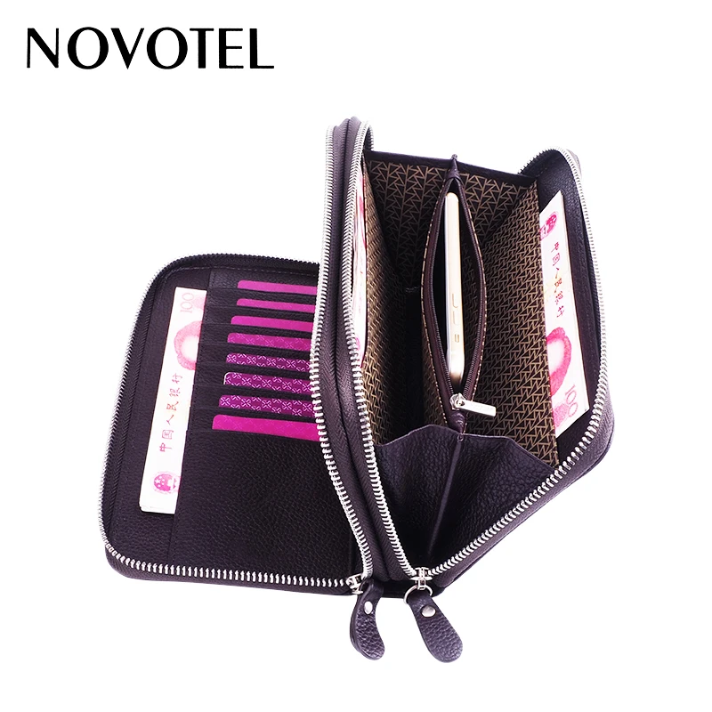 Genuine leather double zipper card organizer wallets mens leather clutch bag for men