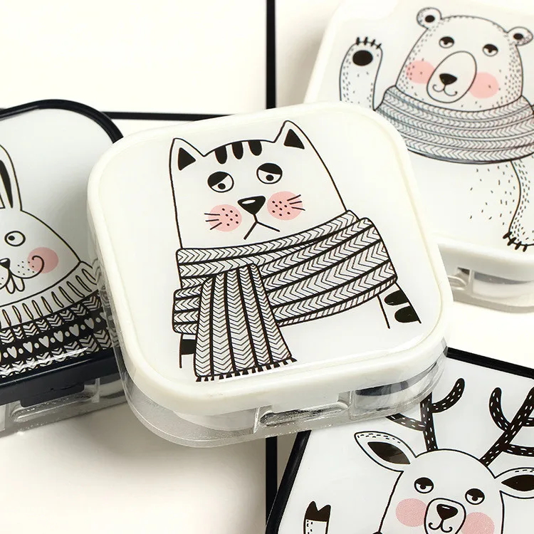 New Cute Cartoon Invisible Glasses Case Simple Animal Contact Lens Storage Case