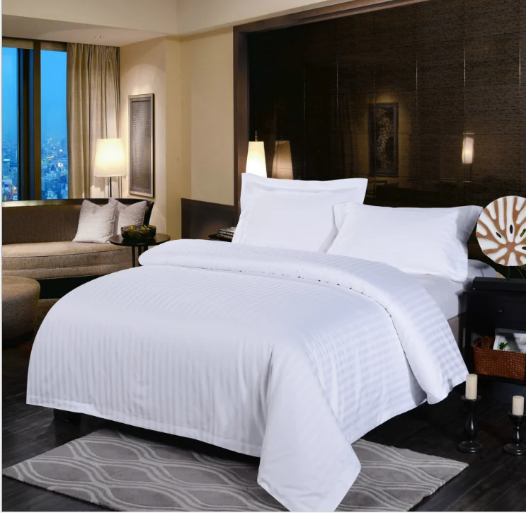 Good quality any size satin stripe bed linens for hotel