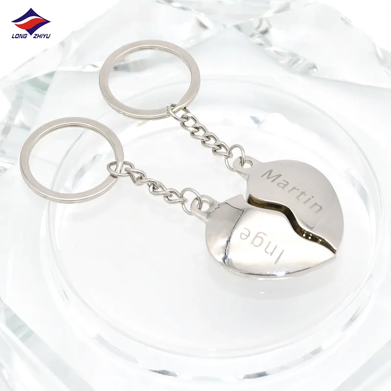 Longzhiyu 17 years metal key chain supplier custom heart shape kechain couple keychain heart key ring