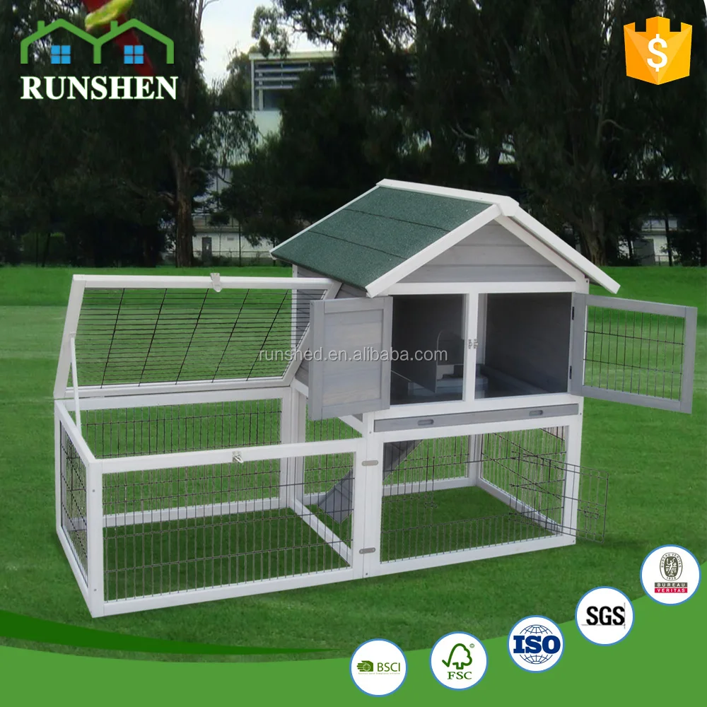 Eco Friendly Wooden Rabbit Hutch With Wire Design Two Store Large Bunny Pet Houses Cages Wholesale Cat Rabbit Cages