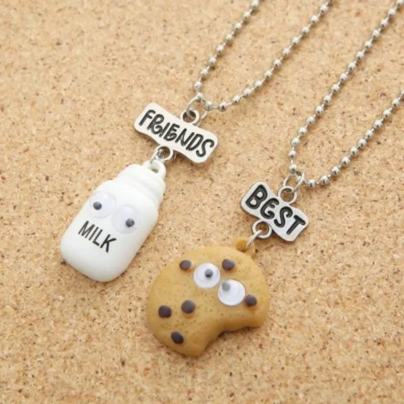 Cookie Milk Best Buds Pendant Necklaces For Women Girls BFF Friendship Silver Chain Jewelry Best Friends Necklace