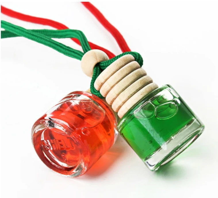 Popular INS Cylindrical Shaped 5ml 10ml Hanging Car Air Freshener Car Perfume Glass Bottle with Wood Cap and Ring