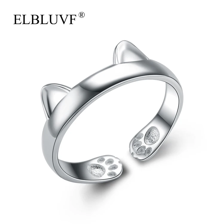
ELBLUVF Women 925 Sterling Silver Animal Cat Ears Cat Ring Open Adjustable Ring 
