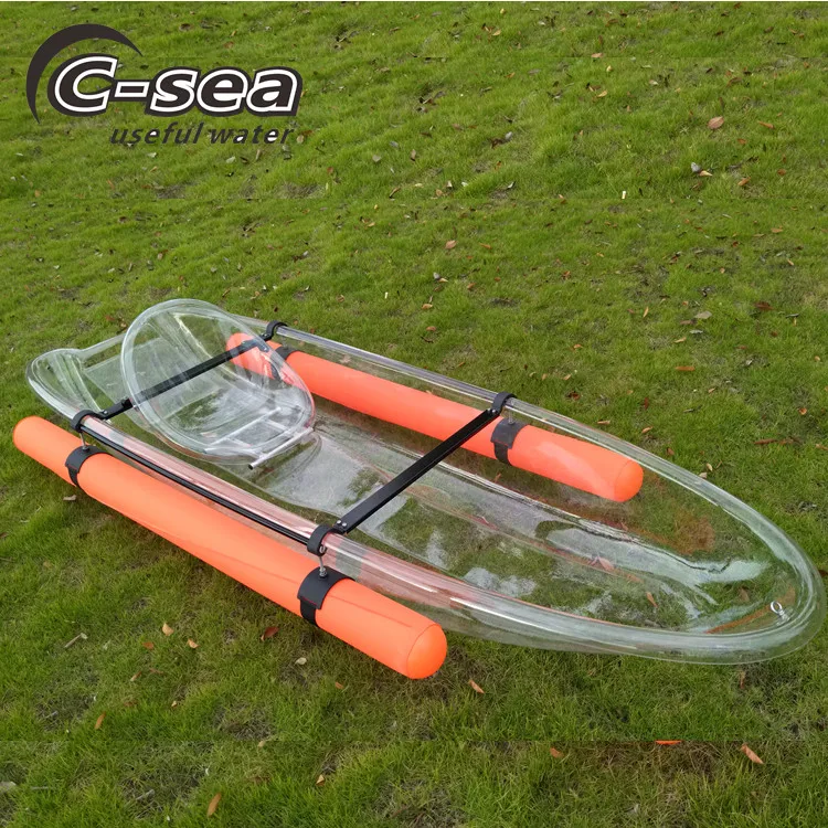 270cm single transparent canoe kayak for 1 person rowing with clear bottom