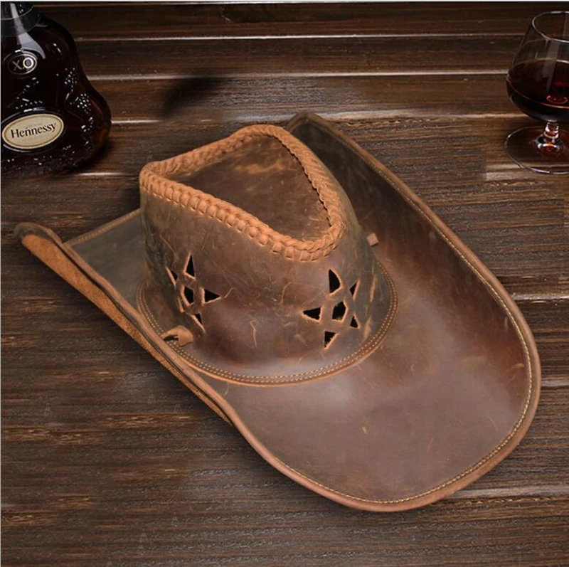 Мужская кожаная ковбойская шляпа Dreamtop DTF071 в винтажном стиле