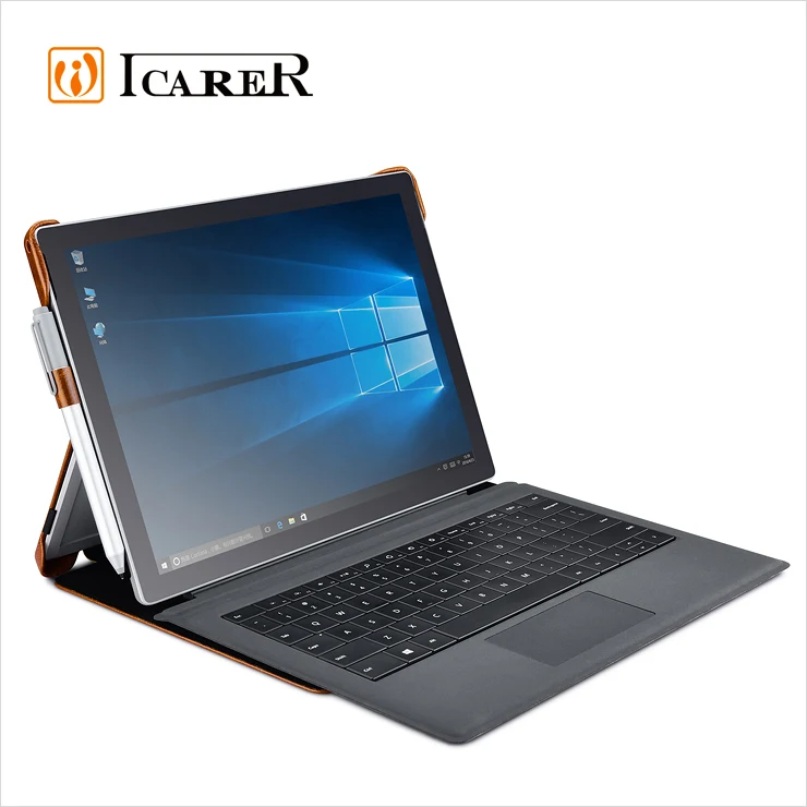 ICARER Custom Logo Genuine Leather Flip Folio Cover Case for Microsoft Surface Pro 4 Sleeve
