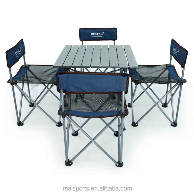 Aluminum Suitcase Folding Picnic Table chairs set with 4 Seats