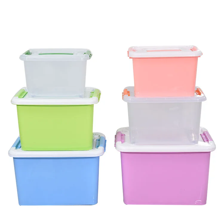 Customized color 25L clothes storage box with wheels,plastic sealed container