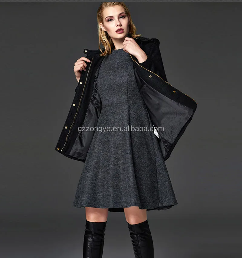 Fashion elbow woolen dress, women A line frock of Guangzhou clothing supplier