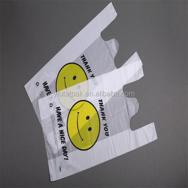 Supermarket degradable plastic white bag vest handles bags Singlet t shirt shopping plastic bags for walmart