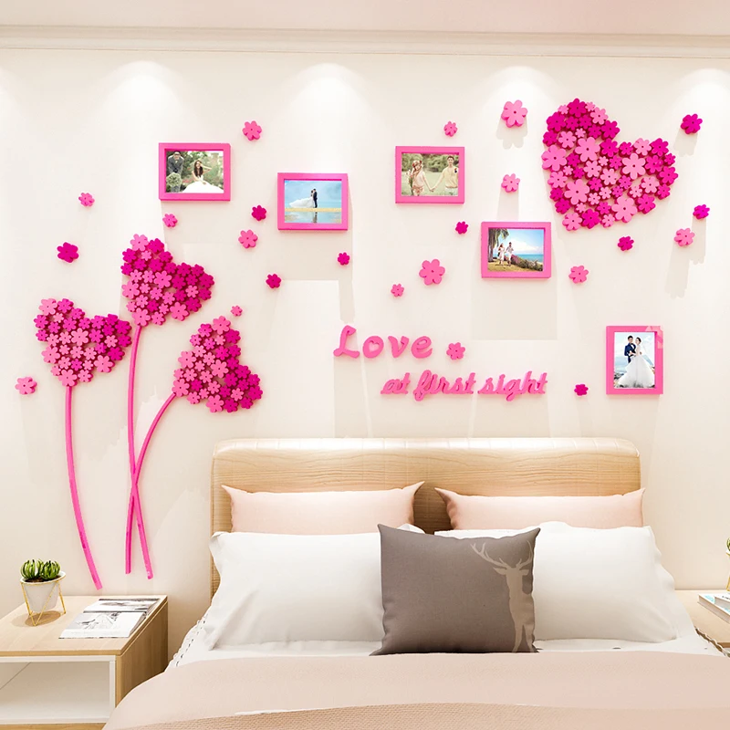 Love flower photo frame 3D Acrylic wall stickers TV background decoration 3D wall stickers home decor sticker