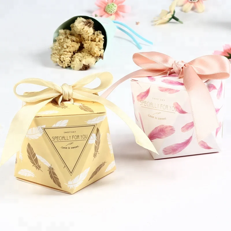 Free Shipping 200pcs/lot Polygonal diamond Favor box Candy Packing with ribbon