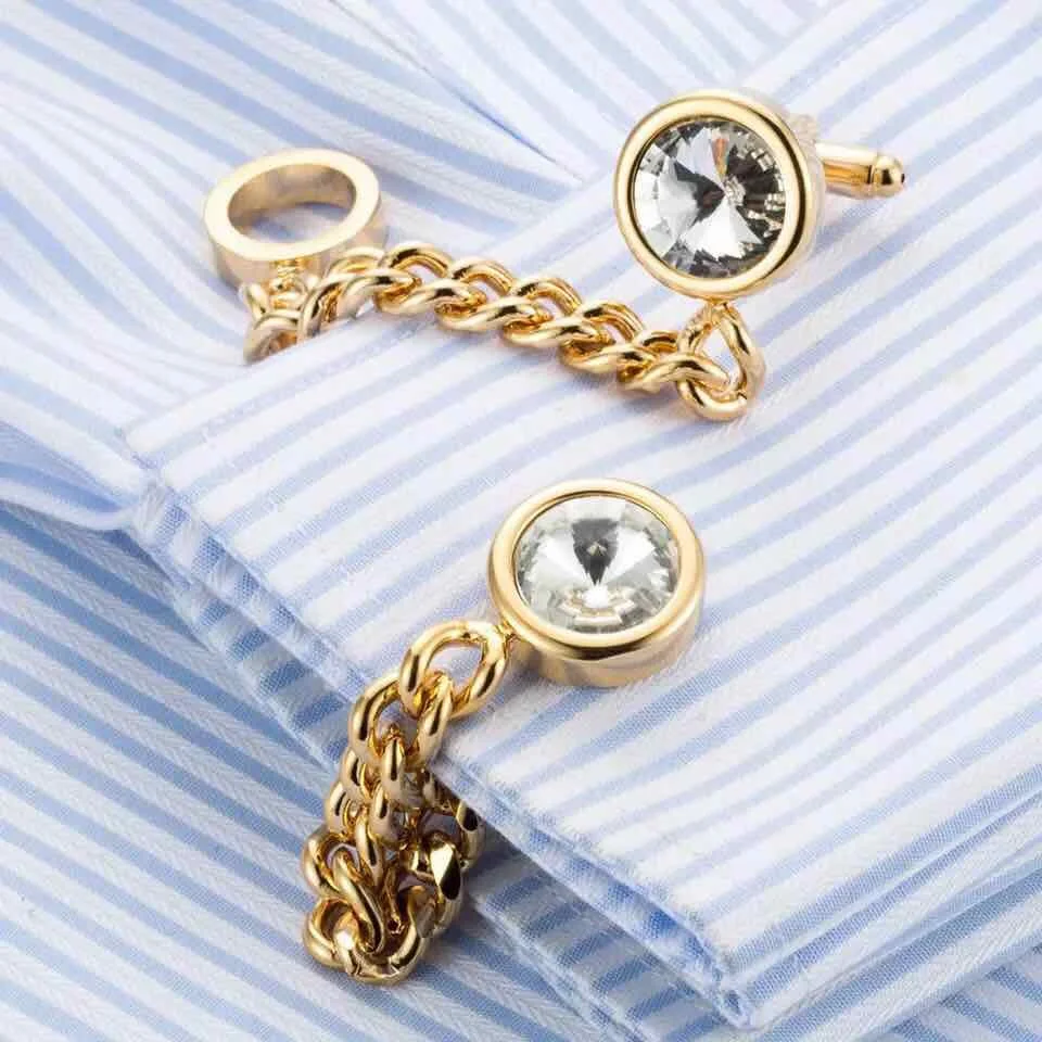 Wholesale Novelty crystal Chain Link Cufflinks with diamond for Men