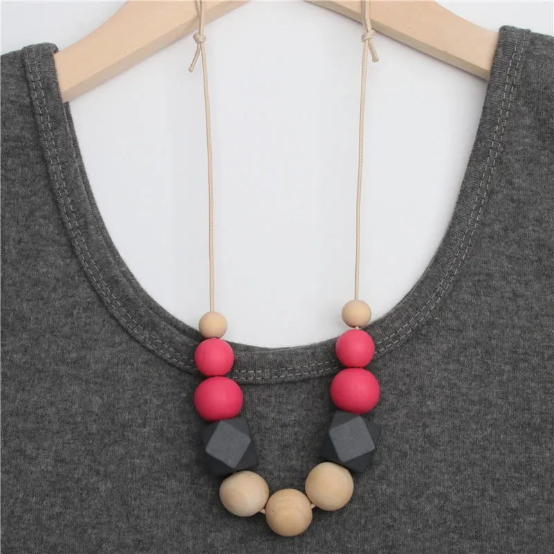 Геометрическое деревянное круглое горчичное темно-синее Персиковое ожерелье с гранеными деревянными бусинами ожерелье ручной росписи массивное ожерелье
