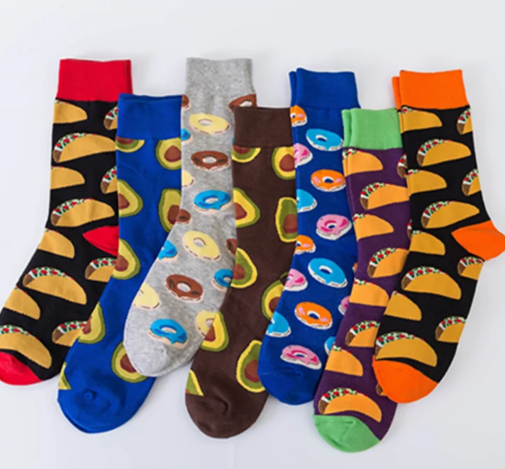 high quality custom oem sock Mens Fun Breakfast Food Taco Donuts Avocado Socks designer socks for men